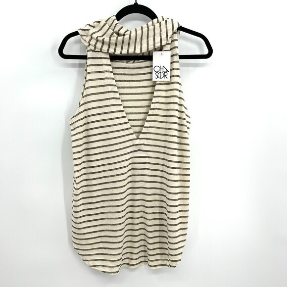 NWT CHASER Cream Gold Metallic Cowl Neck Open Back Vent Tank Top Size Medium - Picture 7 of 8